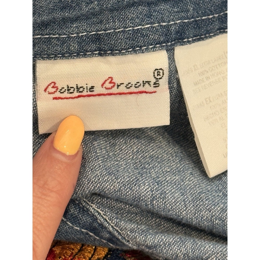 Bobbie Brooks Embroidered Fall Pumpkin Scarecrow Denim Button Shirt Women's XL - Picture 6 of 8